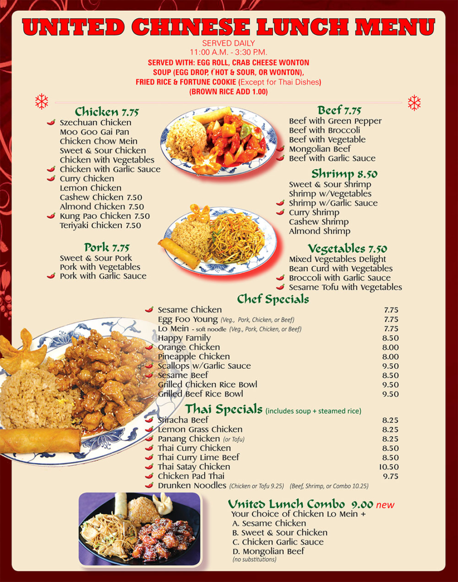 United Chinese Restaurant » Lunch Menu